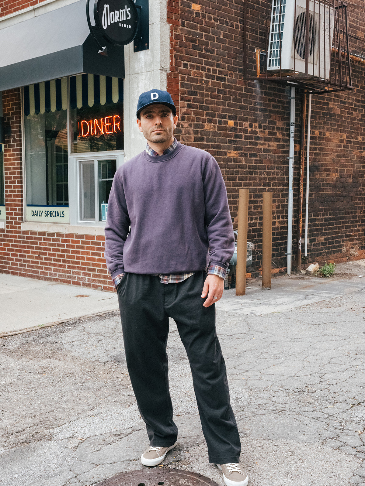 Classic Crewneck in Deep Purple, Fall 2026 lifestyle