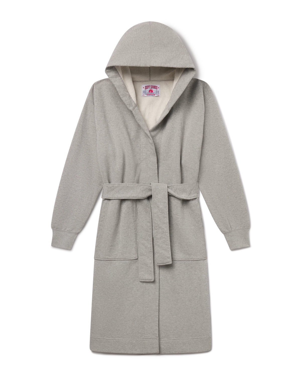 French Terry Hooded Robe in Heather Gray, front