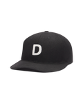 Wool Flatbill Soft Goods Detroit Hat in Black, front view with white felt D